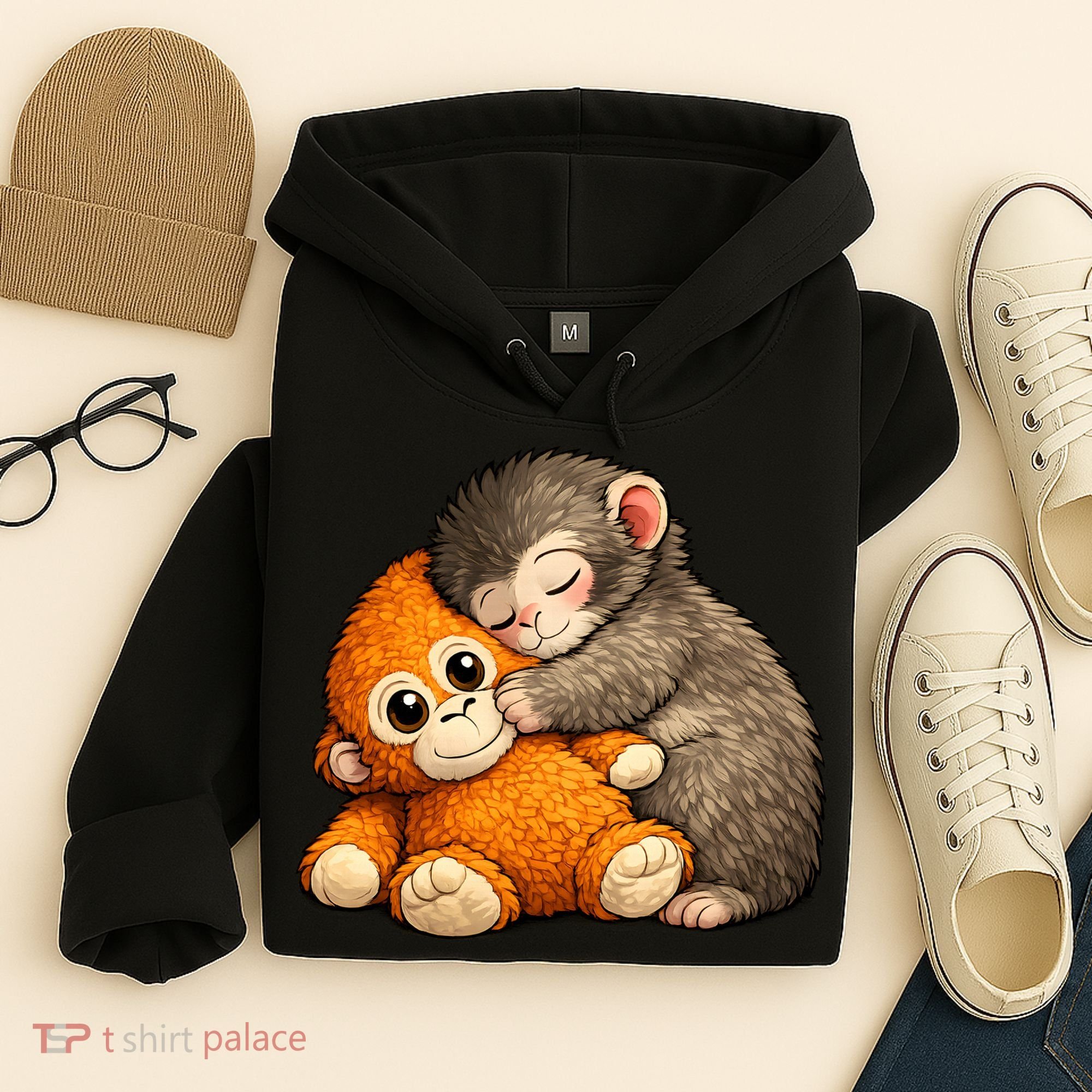 Punch The Monkey Cuddling Stuffed Animal Hoodie