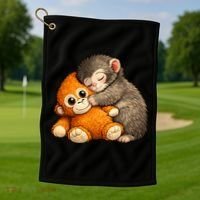 Punch The Monkey Cuddling Stuffed Animal Golf Towel thumb 1