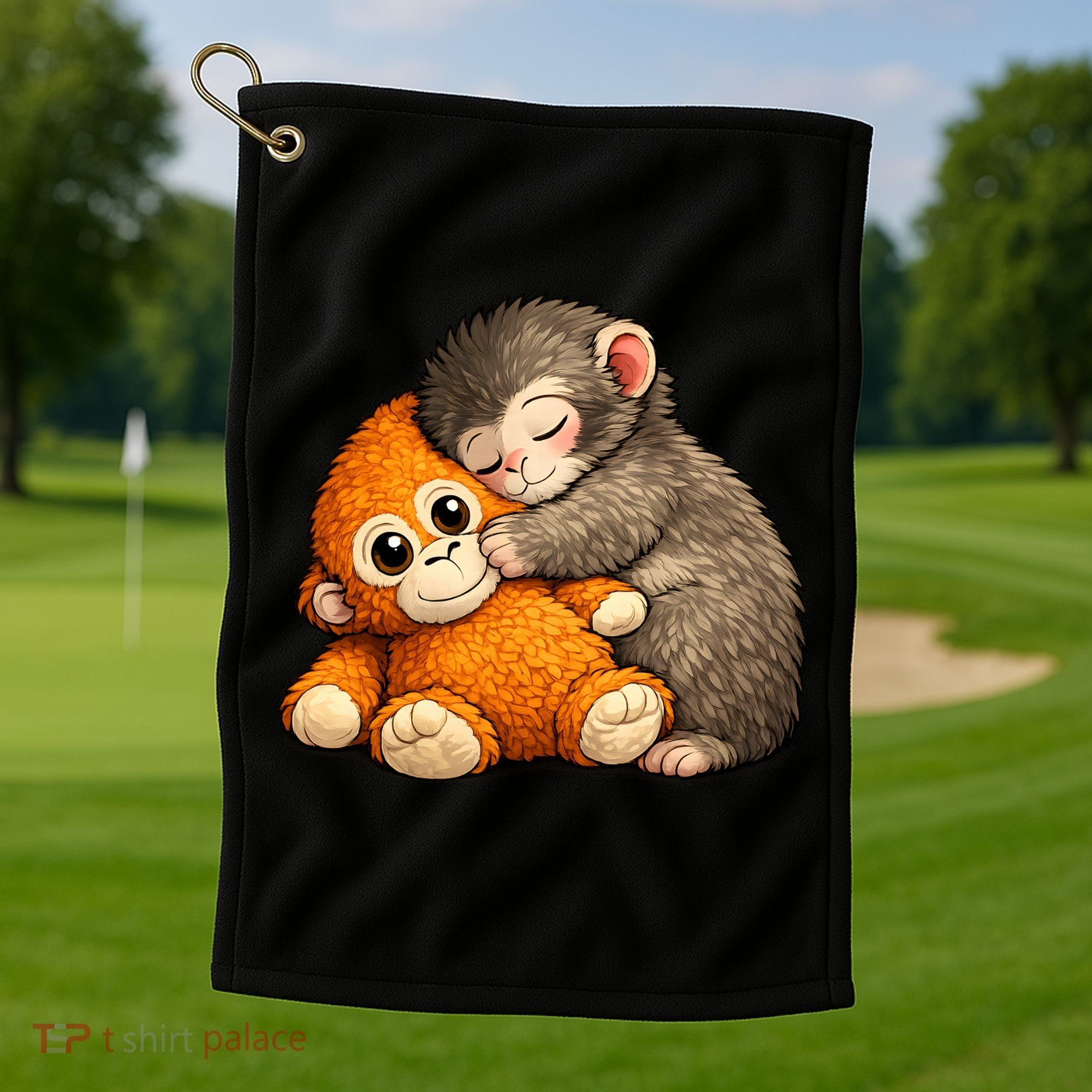 Punch The Monkey Cuddling Stuffed Animal Golf Towel