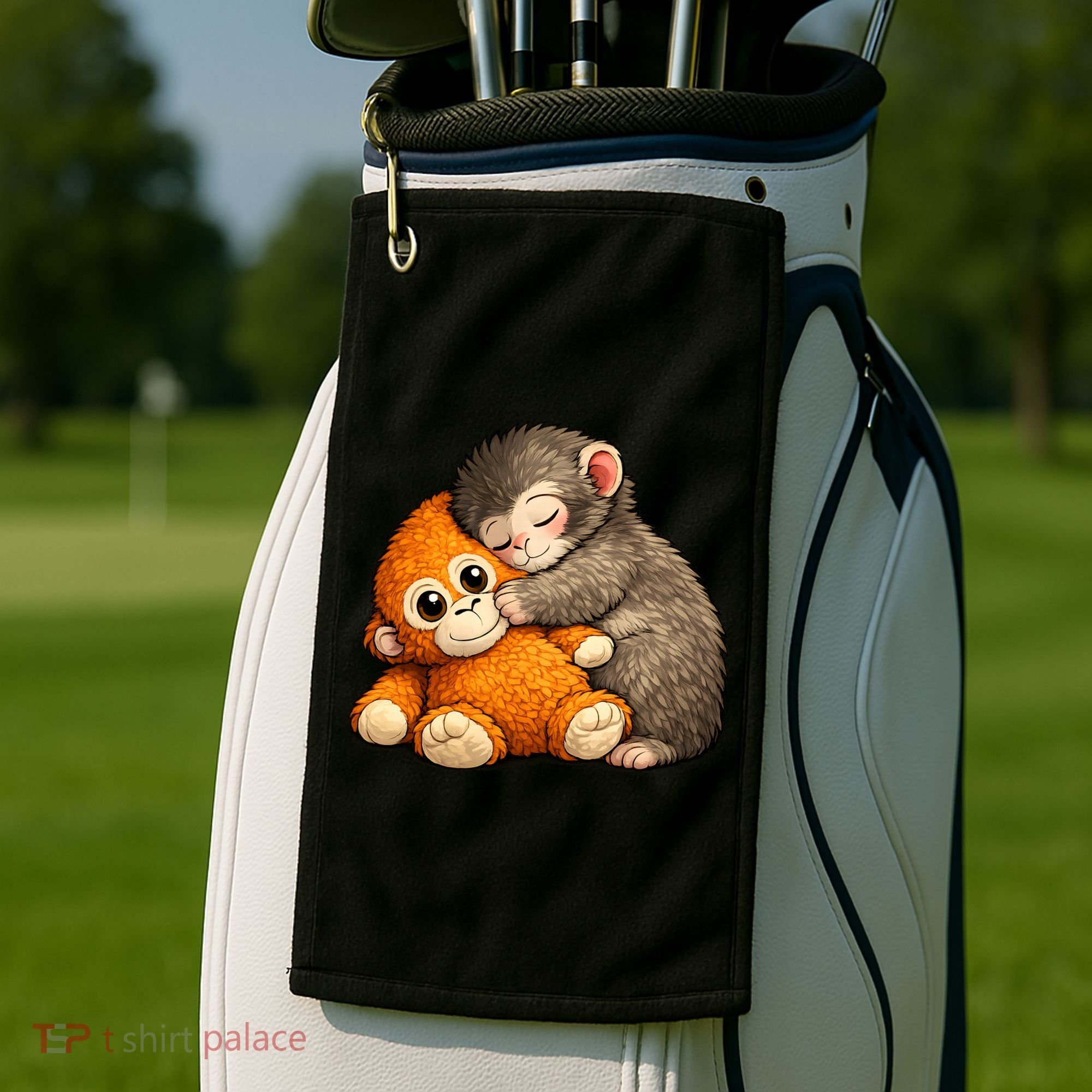 Punch The Monkey Cuddling Stuffed Animal Golf Towel