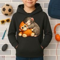 Punch The Monkey Cuddling Stuffed Animal Kids Hoodie thumb 2
