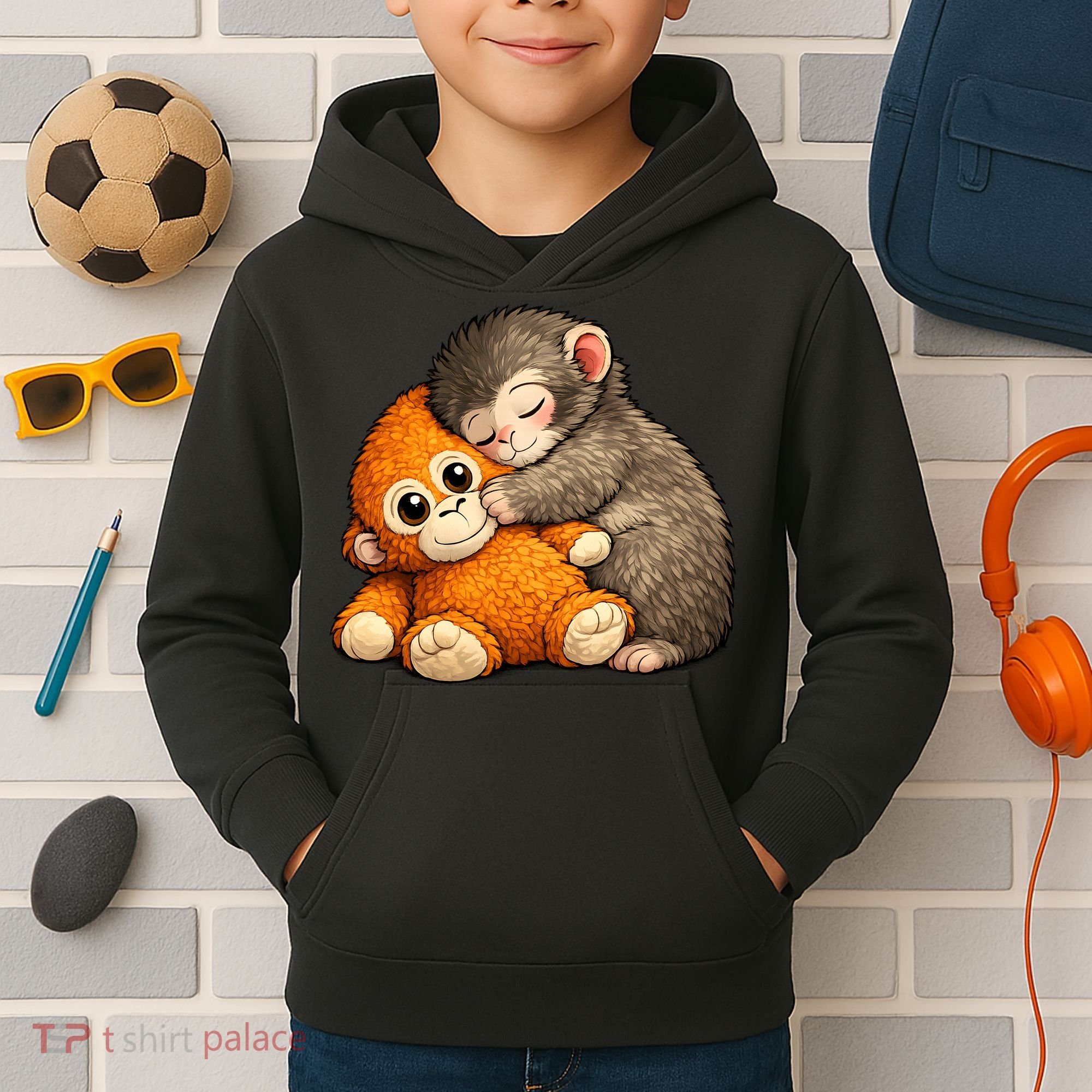 Punch The Monkey Cuddling Stuffed Animal Kids Hoodie