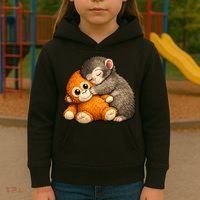 Punch The Monkey Cuddling Stuffed Animal Kids Hoodie thumb 3
