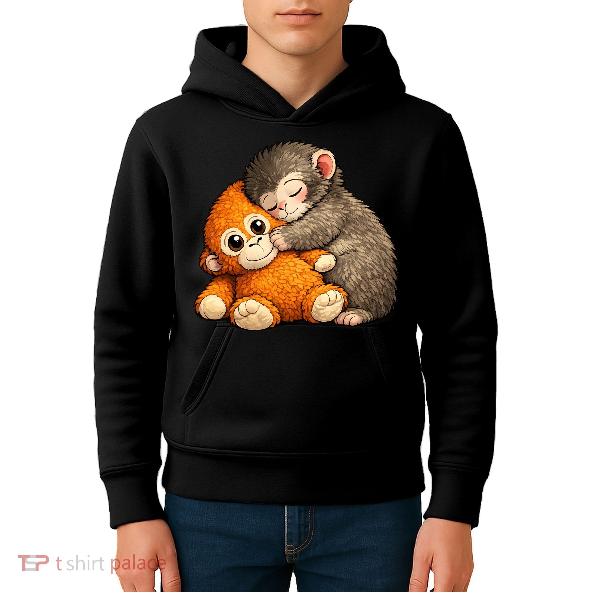 Punch The Monkey Cuddling Stuffed Animal Kids Hoodie