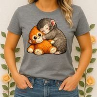 Punch The Monkey Cuddling Stuffed Animal Women's T-Shirt thumb 2