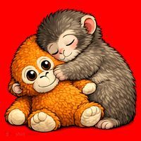 Punch The Monkey Cuddling Stuffed Animal Santa Hat thumb 1