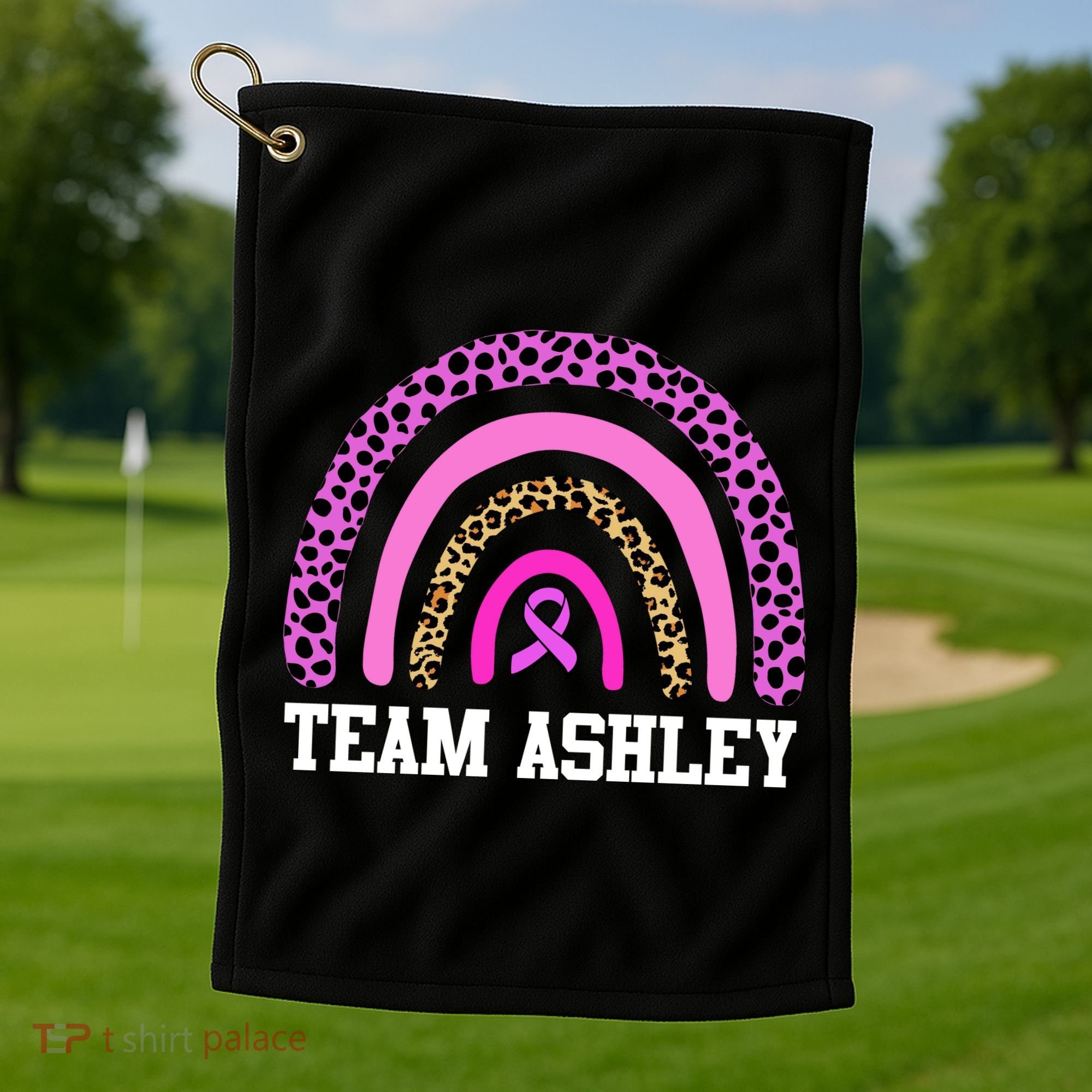 Personalize Team Name Custom Breast Cancer Golf Towel