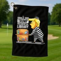 Prison Trump Presidential Library Funny Anti Trump Golf Towel thumb 1