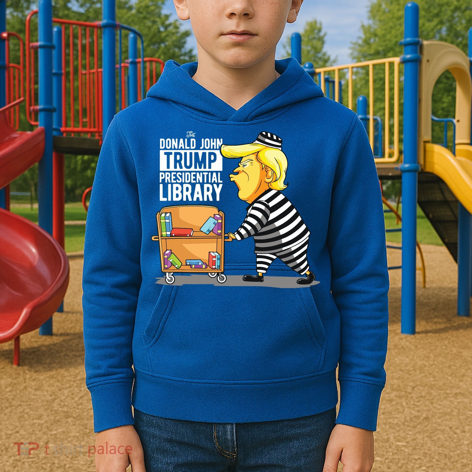 Prison Trump Presidential Library Funny Anti Trump Kids Hoodie