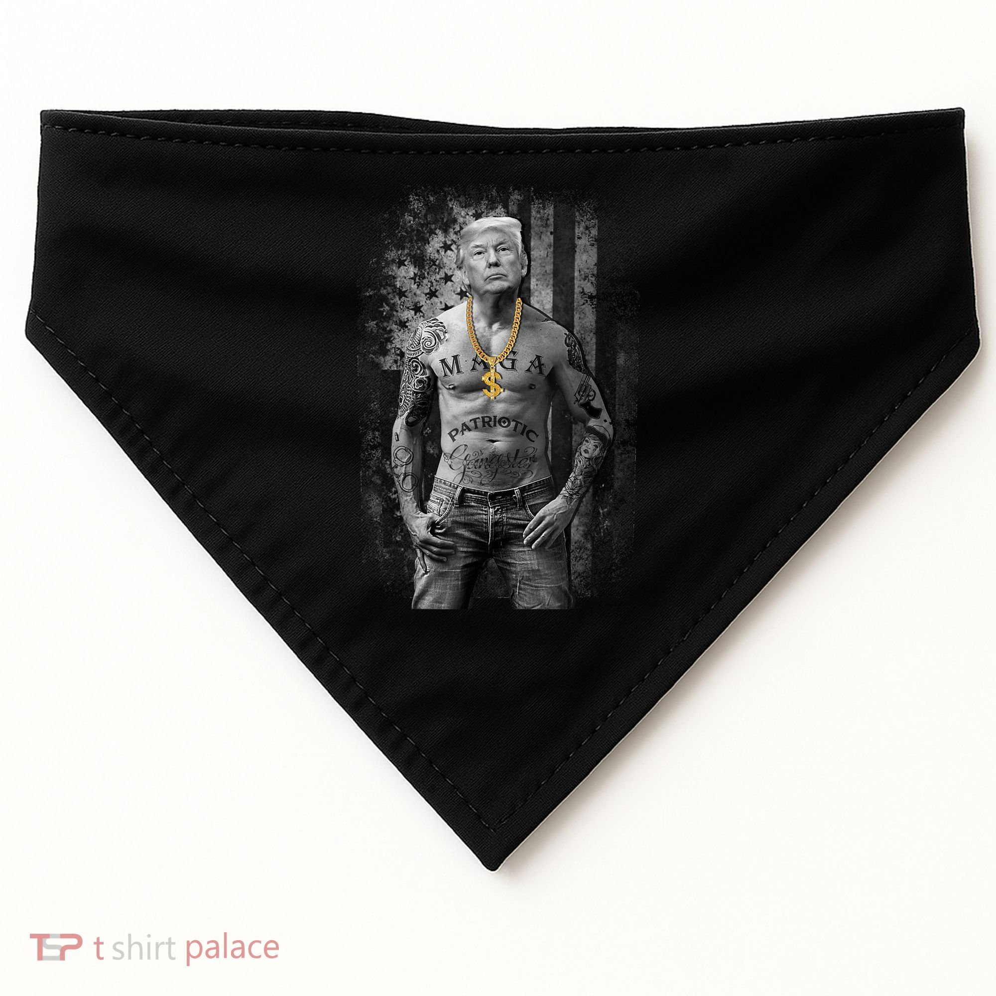 Pro Trump Patriotic Gangster AntiLiberal Republican Gift Black Cott USA-Made Doggie Bandana
