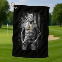 Pro Trump Patriotic Gangster AntiLiberal Republican Gift Black Cott Golf Towel thumb 1