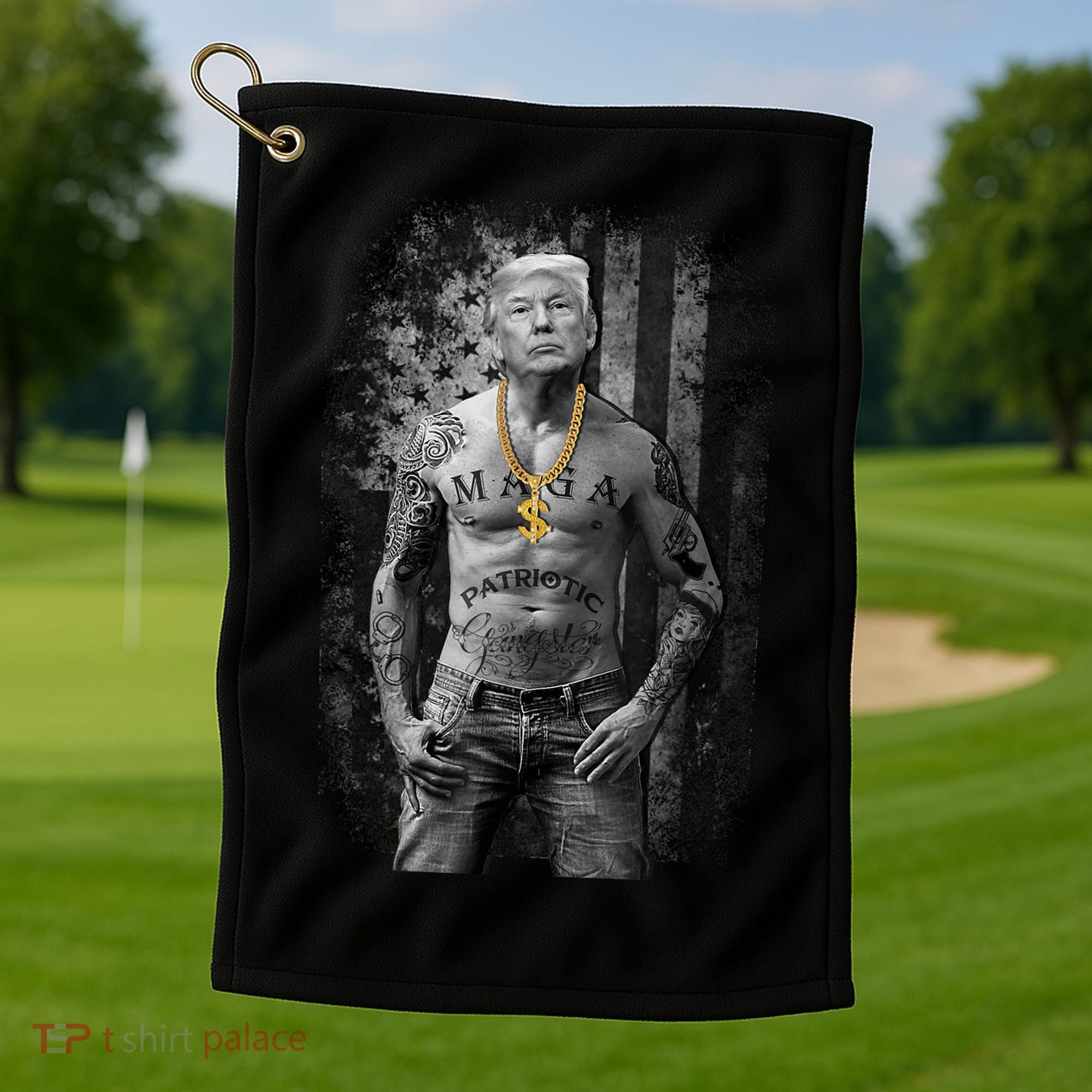 Pro Trump Patriotic Gangster AntiLiberal Republican Gift Black Cott Golf Towel