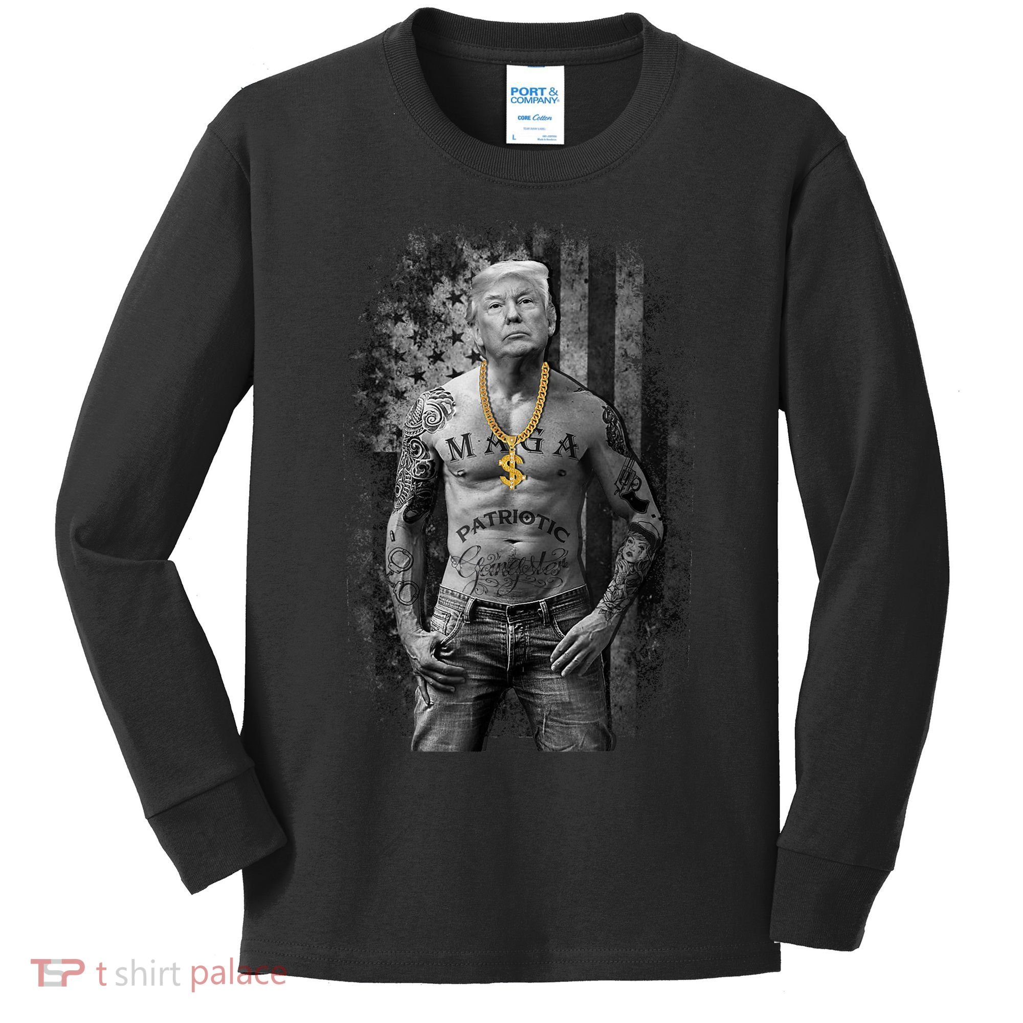 Pro Trump Patriotic Gangster AntiLiberal Republican Gift Black Cott Kids Long Sleeve Shirt