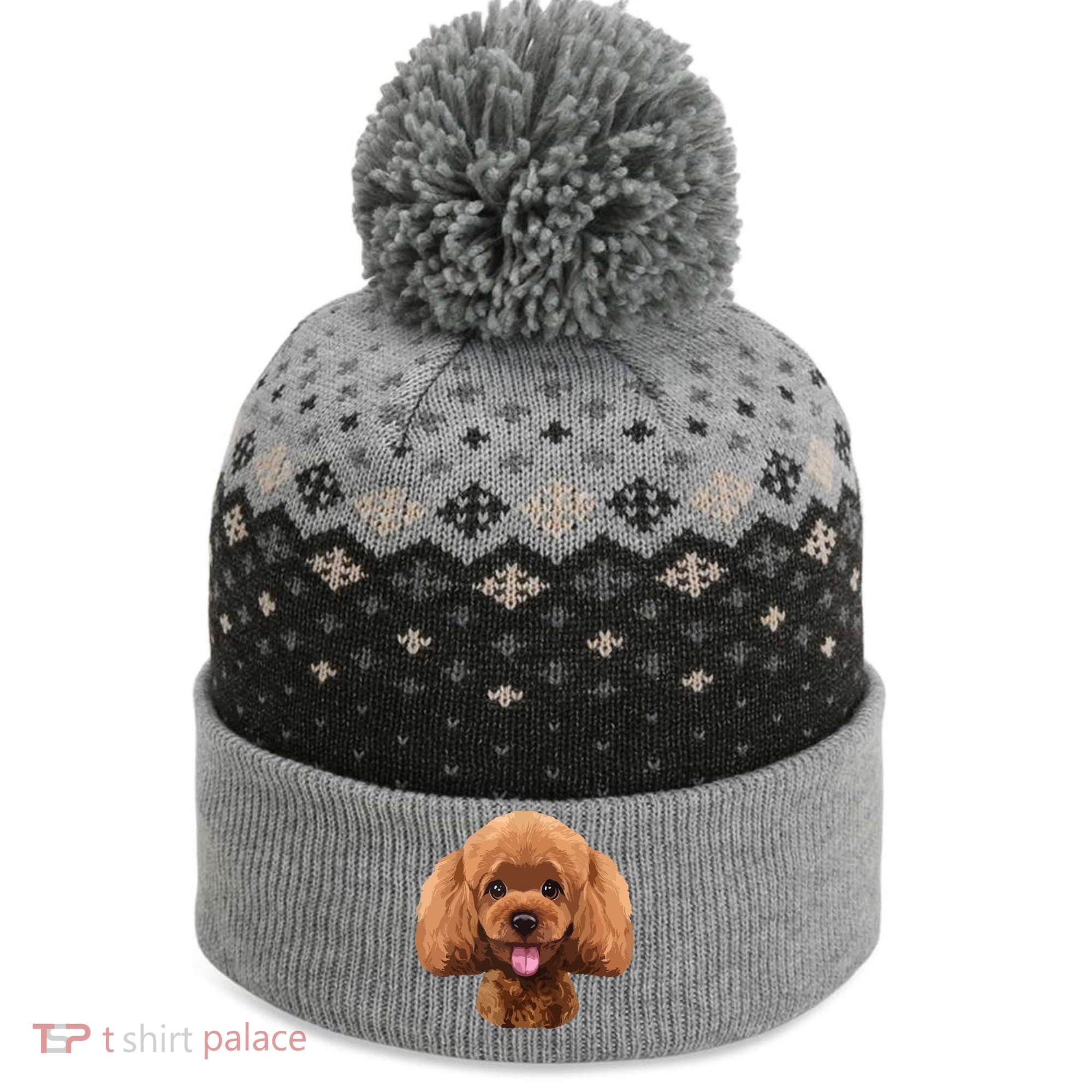 Playful Toy Poodle Face Funny Dog The Baniff Cuffed Pom Beanie