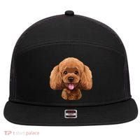Playful Toy Poodle Face Funny Dog 7 Panel Mesh Trucker Snapback Hat thumb 0