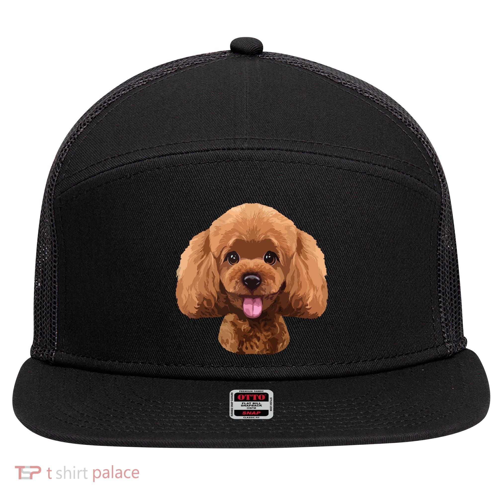 Playful Toy Poodle Face Funny Dog 7 Panel Mesh Trucker Snapback Hat