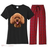 Playful Toy Poodle Face Funny Dog Women's Flannel Pajama Set thumb 0