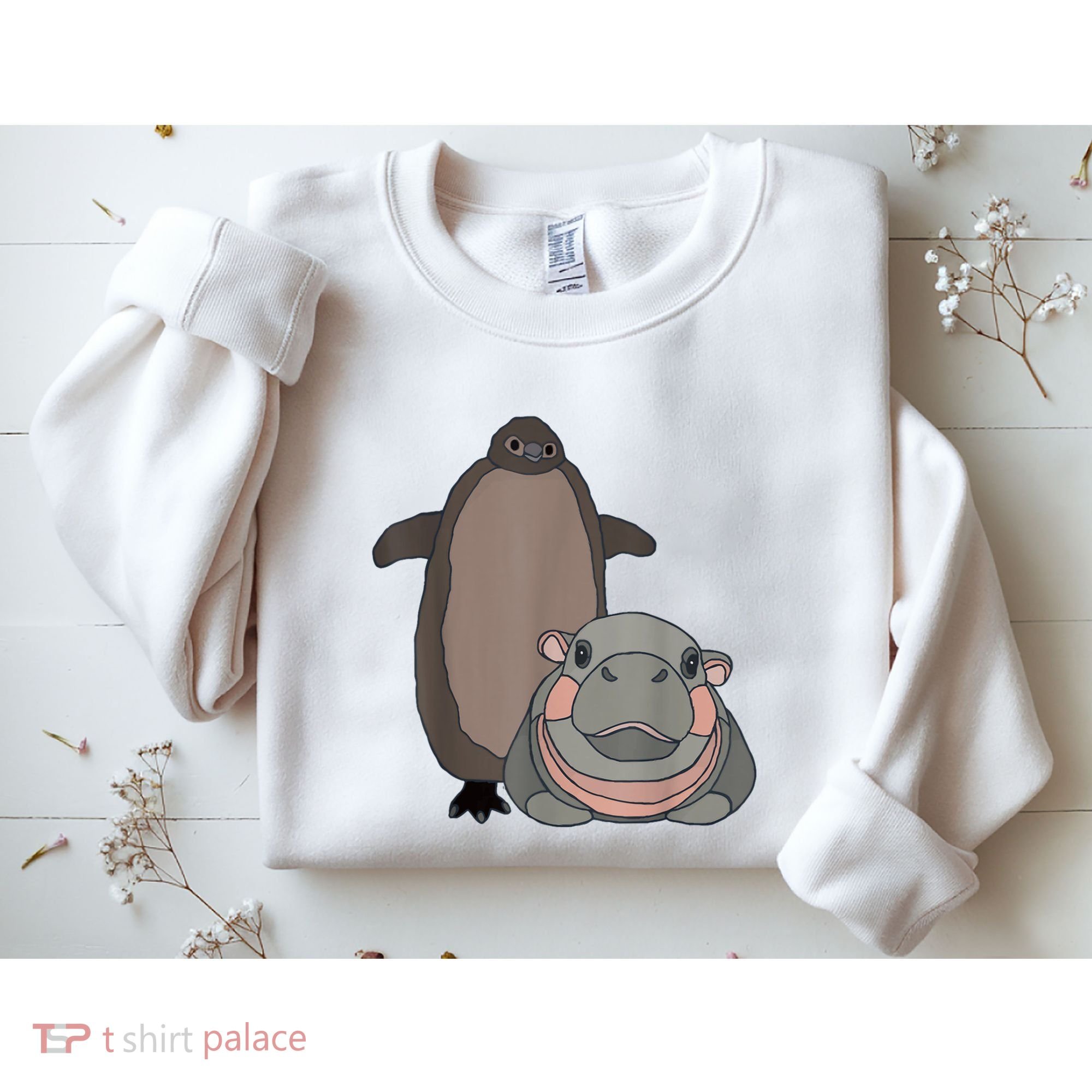 Pesto The Penguin And Moo Deng The Baby Hippo Funny Sweatshirt