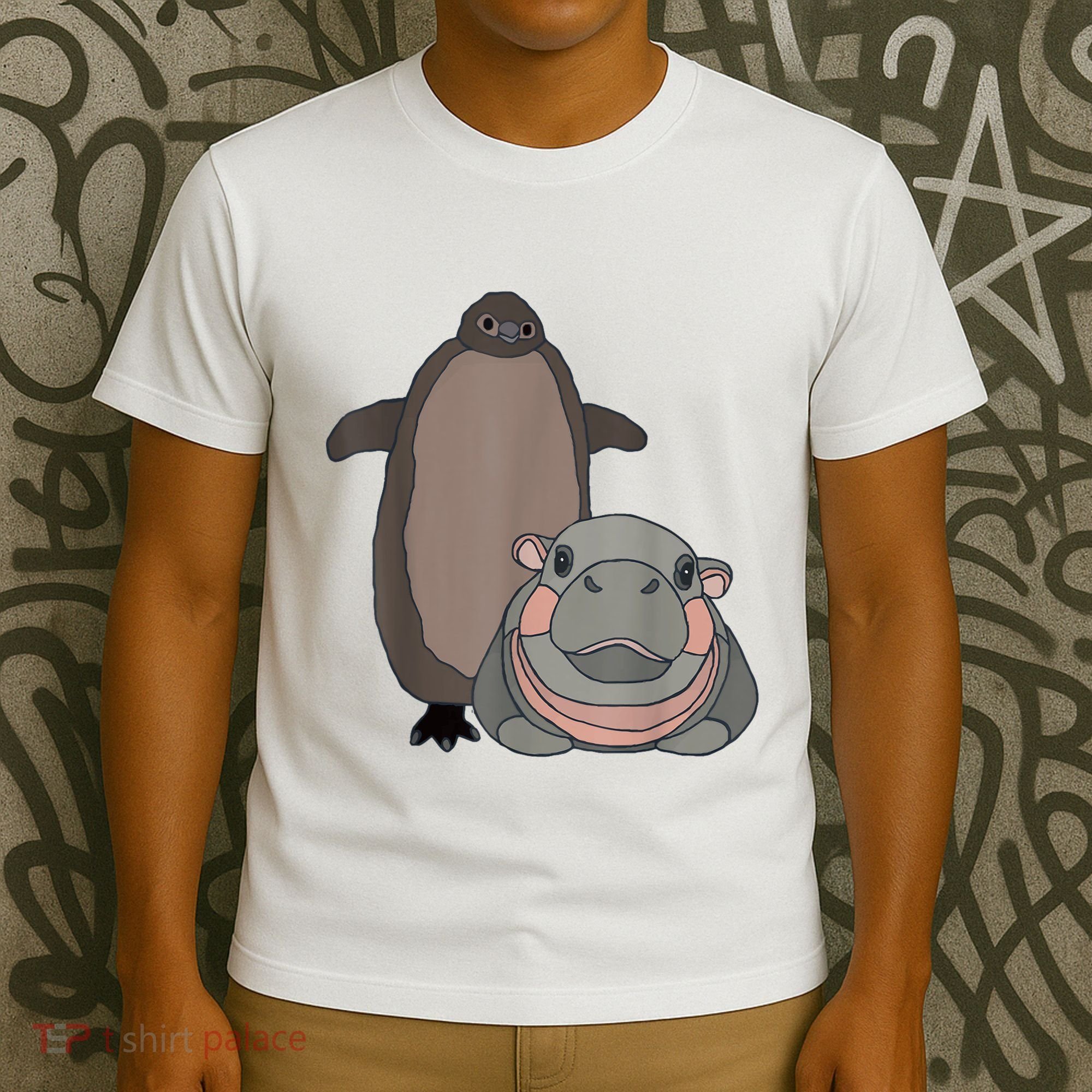 Pesto The Penguin And Moo Deng The Baby Hippo Funny T-Shirt