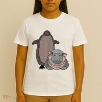 Pesto The Penguin And Moo Deng The Baby Hippo Funny T-Shirt thumb 4