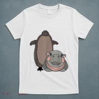 Pesto The Penguin And Moo Deng The Baby Hippo Funny T-Shirt thumb 5