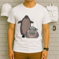 Pesto The Penguin And Moo Deng The Baby Hippo Funny T-Shirt thumb 6