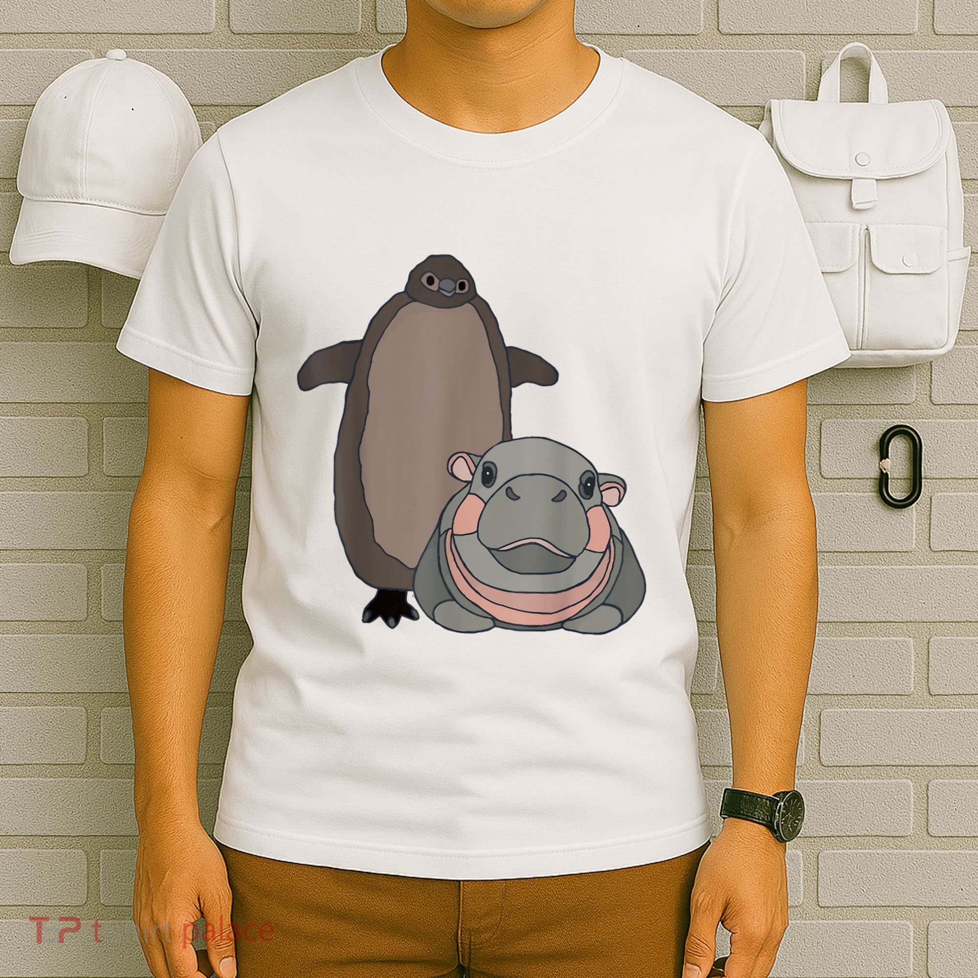 Pesto The Penguin And Moo Deng The Baby Hippo Funny T-Shirt