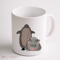 Pesto The Penguin And Moo Deng The Baby Hippo Funny Coffee Mug thumb 1