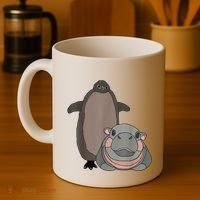 Pesto The Penguin And Moo Deng The Baby Hippo Funny Coffee Mug thumb 4