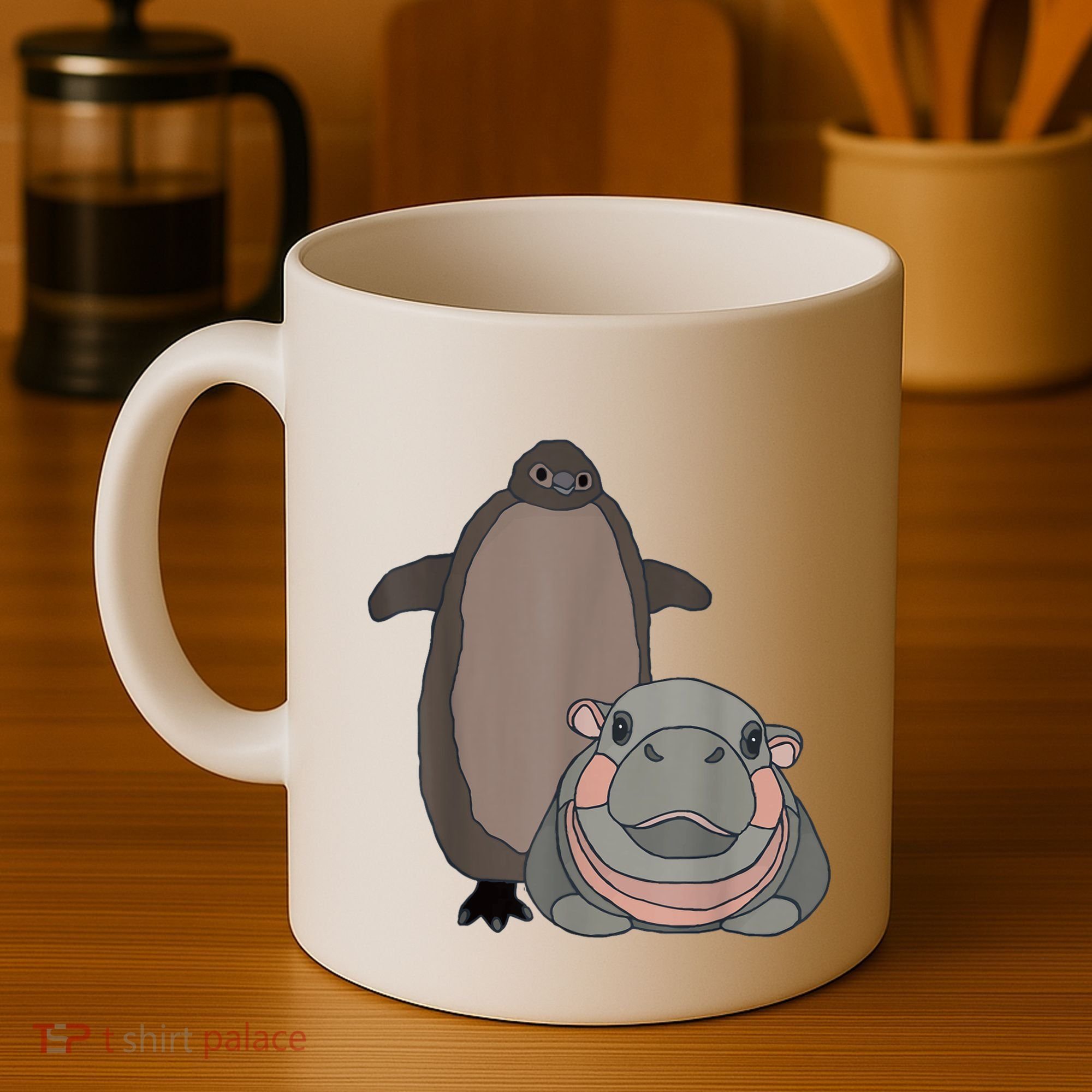 Pesto The Penguin And Moo Deng The Baby Hippo Funny Coffee Mug