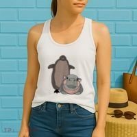 Pesto The Penguin And Moo Deng The Baby Hippo Funny Women's Tank Top thumb 2