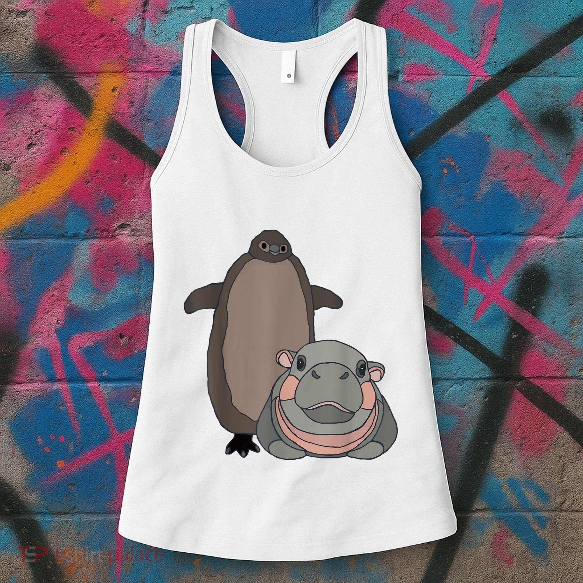 Pesto The Penguin And Moo Deng The Baby Hippo Funny Women's Tank Top