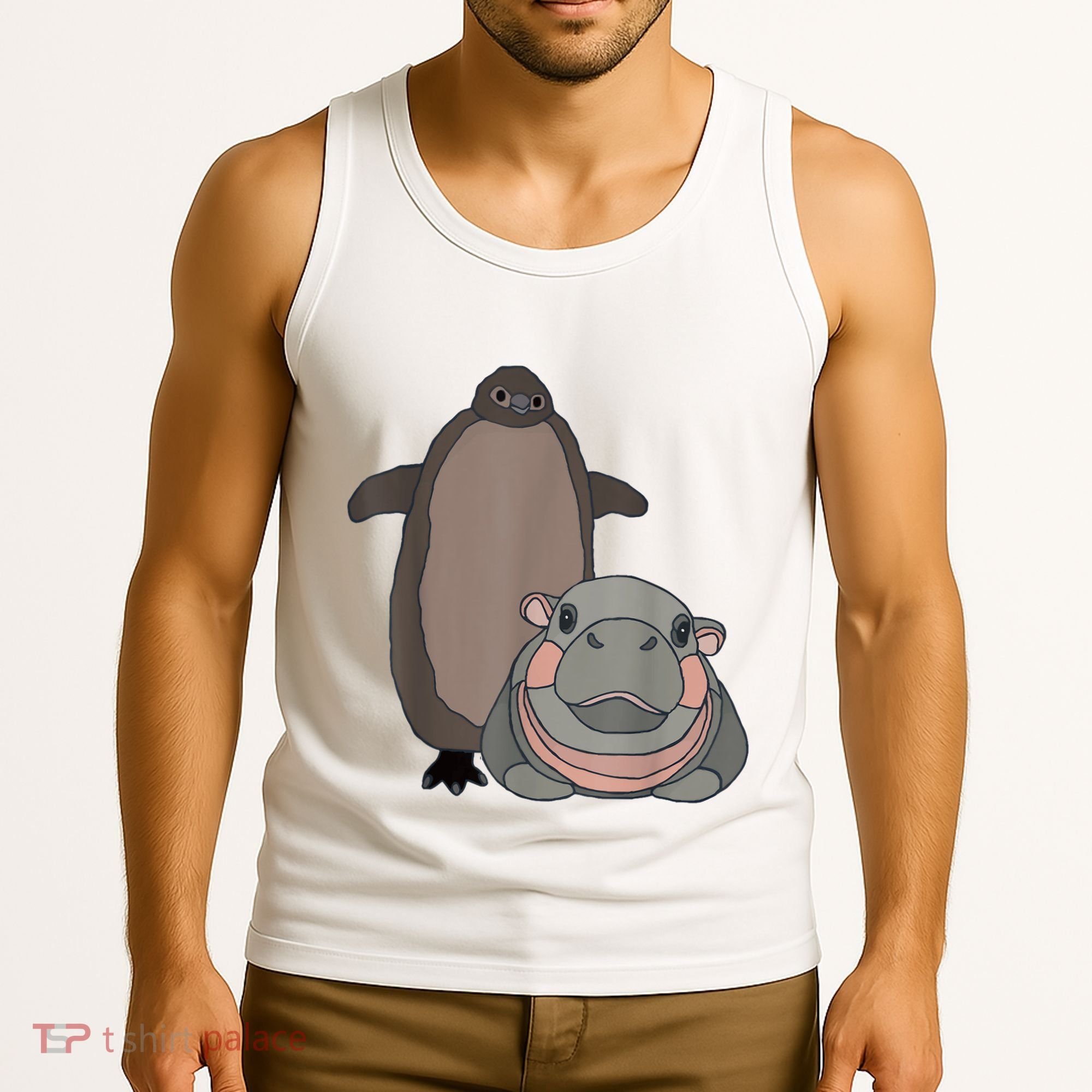 Pesto The Penguin And Moo Deng The Baby Hippo Funny Tank Top