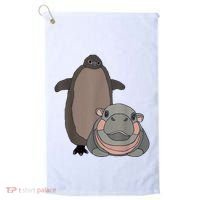 Pesto The Penguin And Moo Deng The Baby Hippo Funny Golf Towel thumb 0