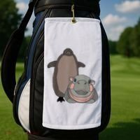 Pesto The Penguin And Moo Deng The Baby Hippo Funny Golf Towel thumb 2