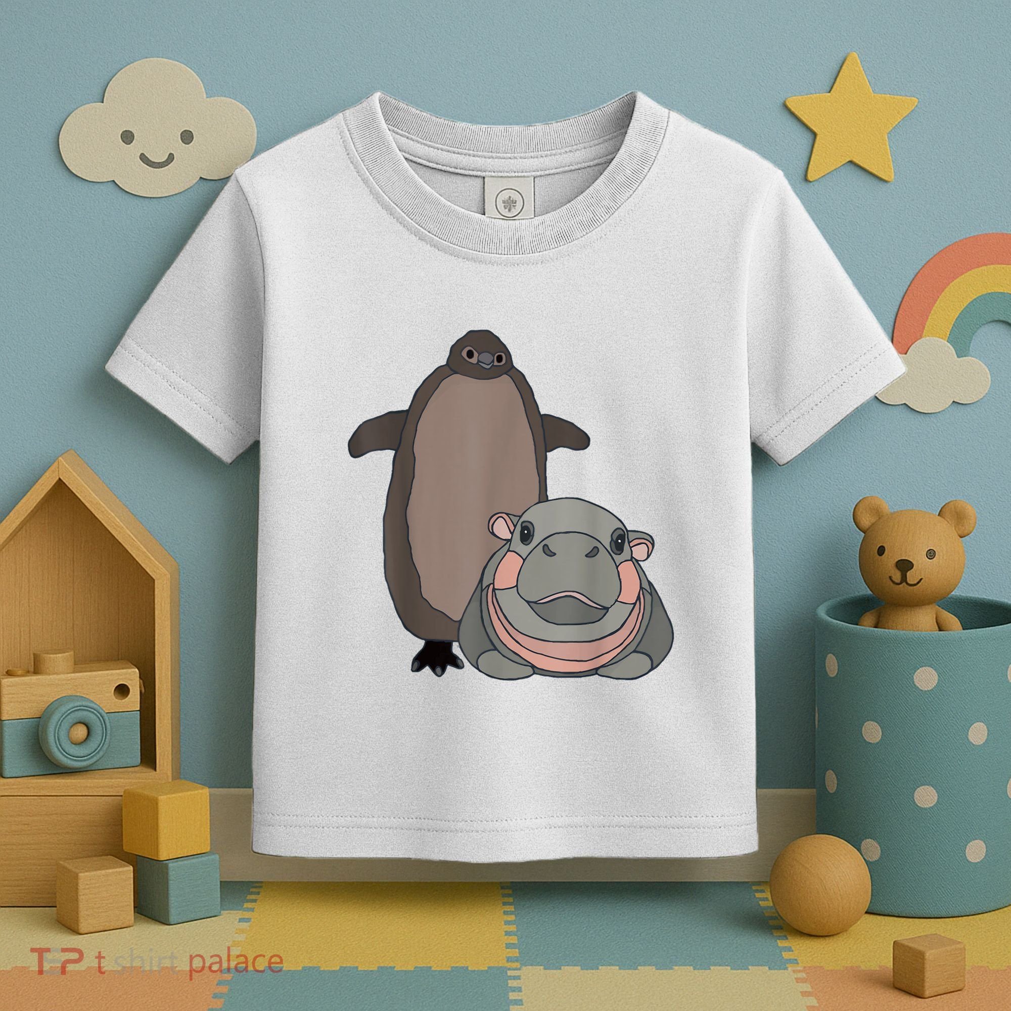 Pesto The Penguin And Moo Deng The Baby Hippo Funny Toddler T-Shirt