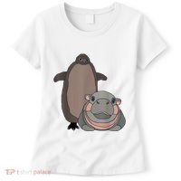Pesto The Penguin And Moo Deng The Baby Hippo Funny Women's T-Shirt thumb 0