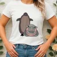 Pesto The Penguin And Moo Deng The Baby Hippo Funny Women's T-Shirt thumb 2