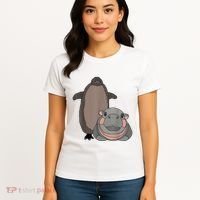 Pesto The Penguin And Moo Deng The Baby Hippo Funny Women's T-Shirt thumb 4