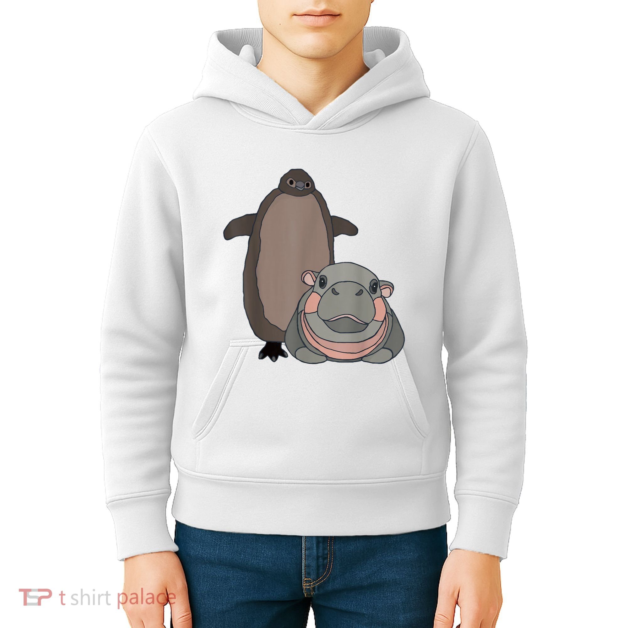 Pesto The Penguin And Moo Deng The Baby Hippo Funny Kids Hoodie
