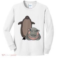 Pesto The Penguin And Moo Deng The Baby Hippo Funny Kids Long Sleeve Shirt thumb 0