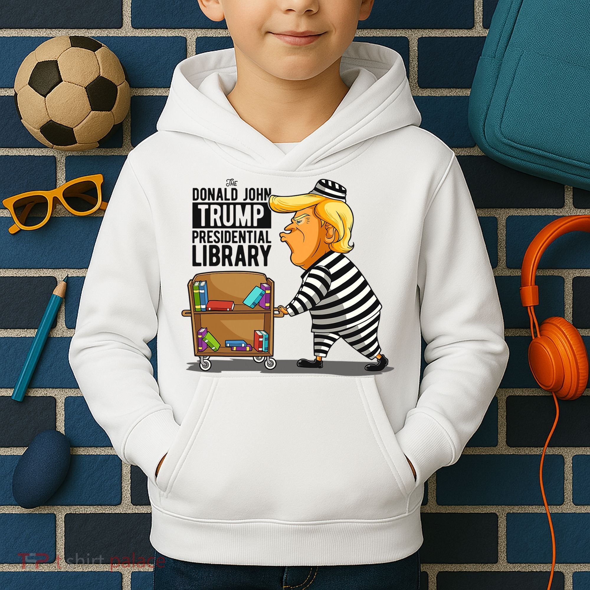 Prison Trump Presidential Library Funny Anti Trump Kids Hoodie