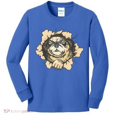 Pug Torn Kids Long Sleeve Shirt