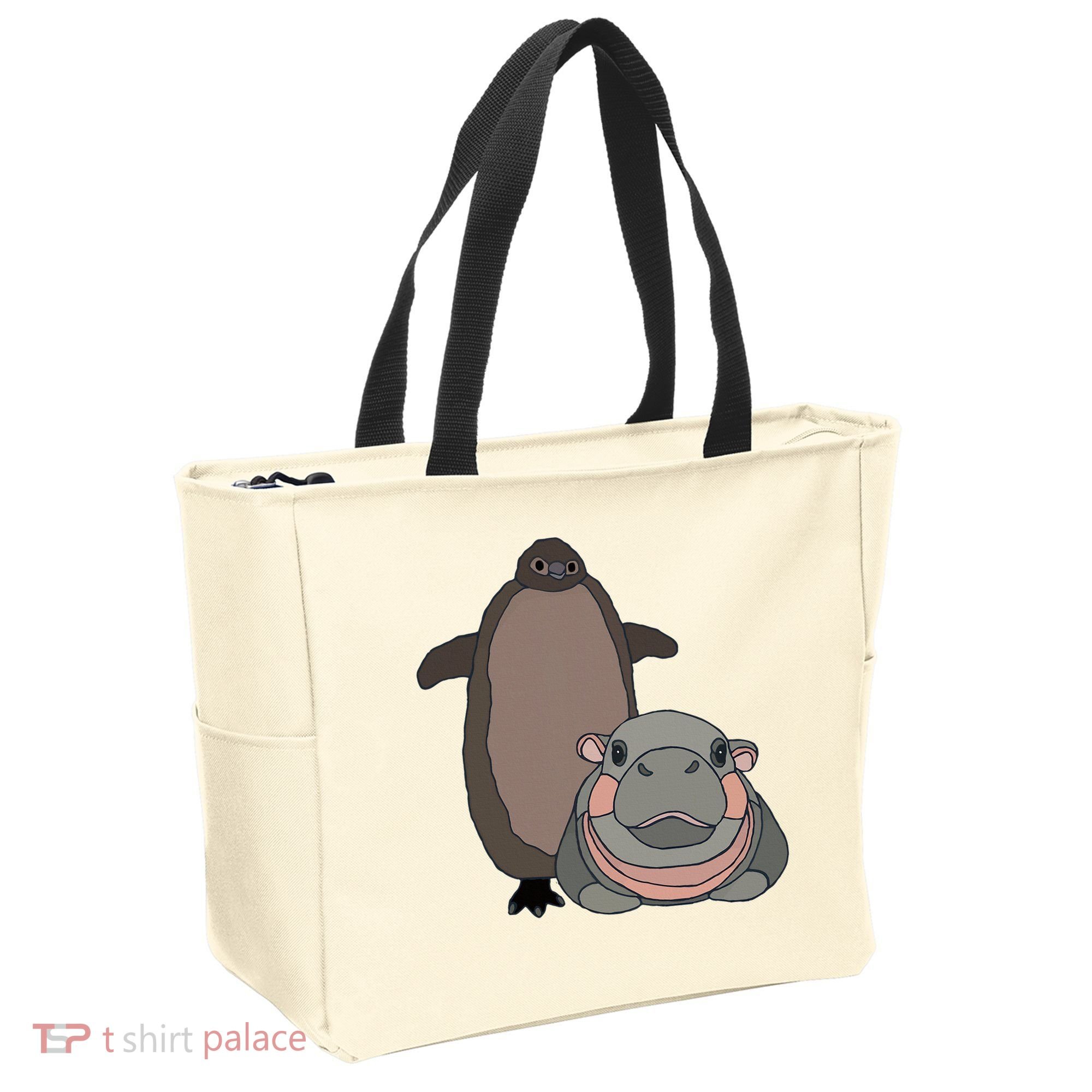 Pesto The Penguin And Moo Deng The Baby Hippo Tote Bag