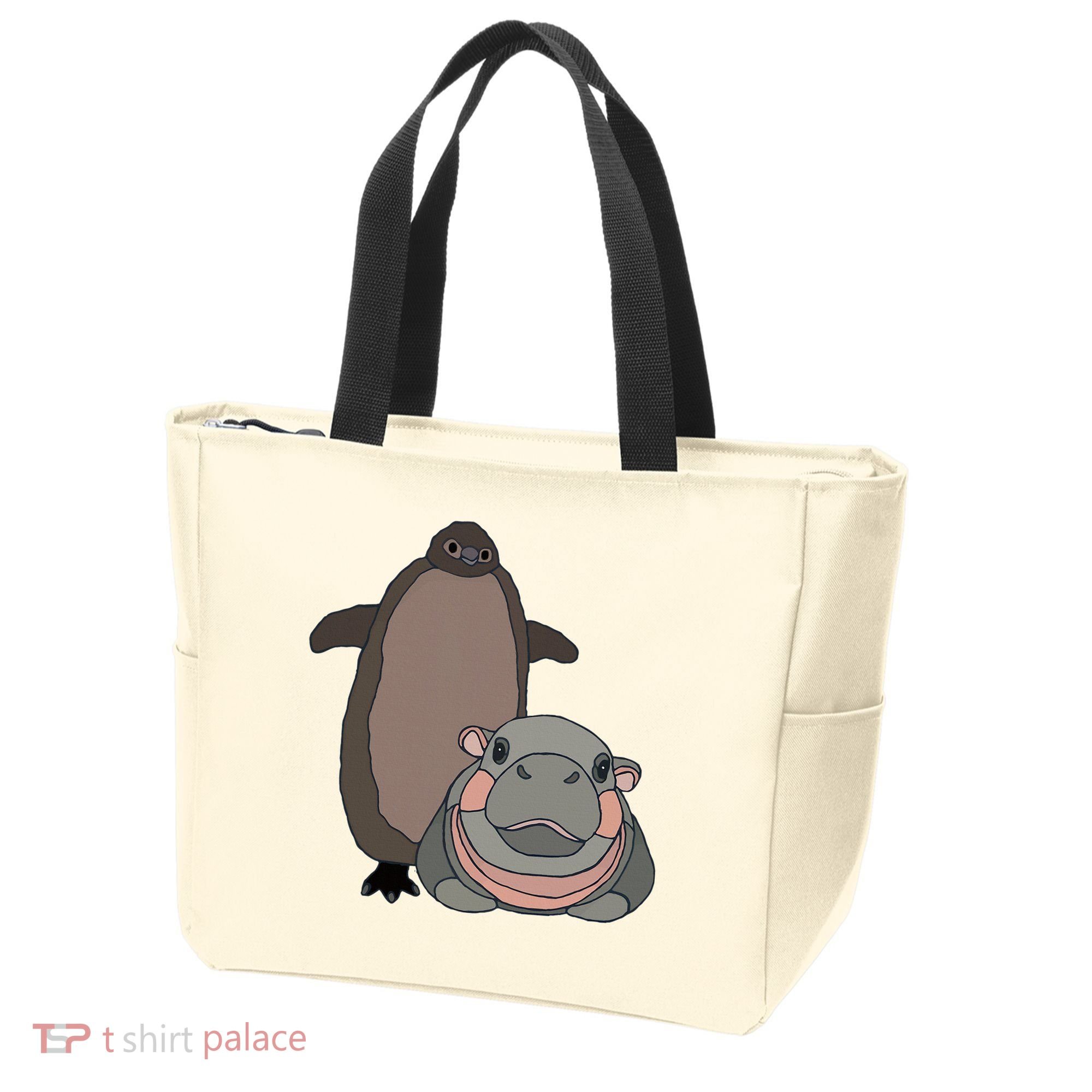 Pesto The Penguin And Moo Deng The Baby Hippo Tote Bag