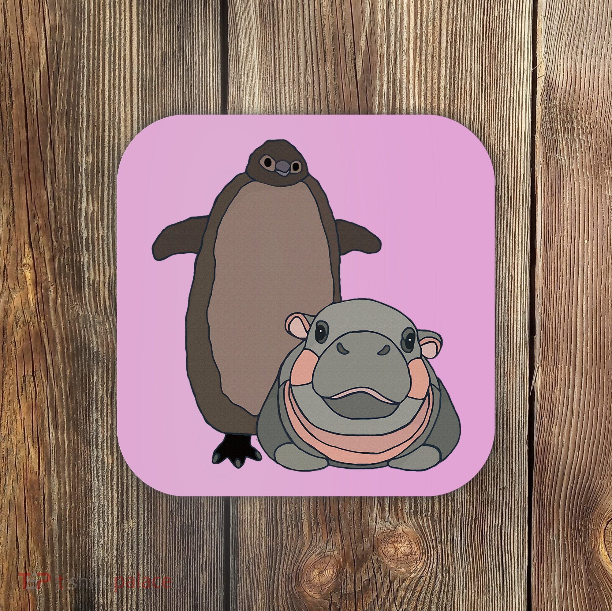 Pesto The Penguin And Moo Deng The Baby Hippo Coaster