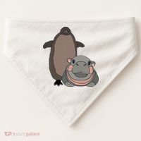 Pesto The Penguin And Moo Deng The Baby Hippo USA-Made Doggie Bandana thumb 0