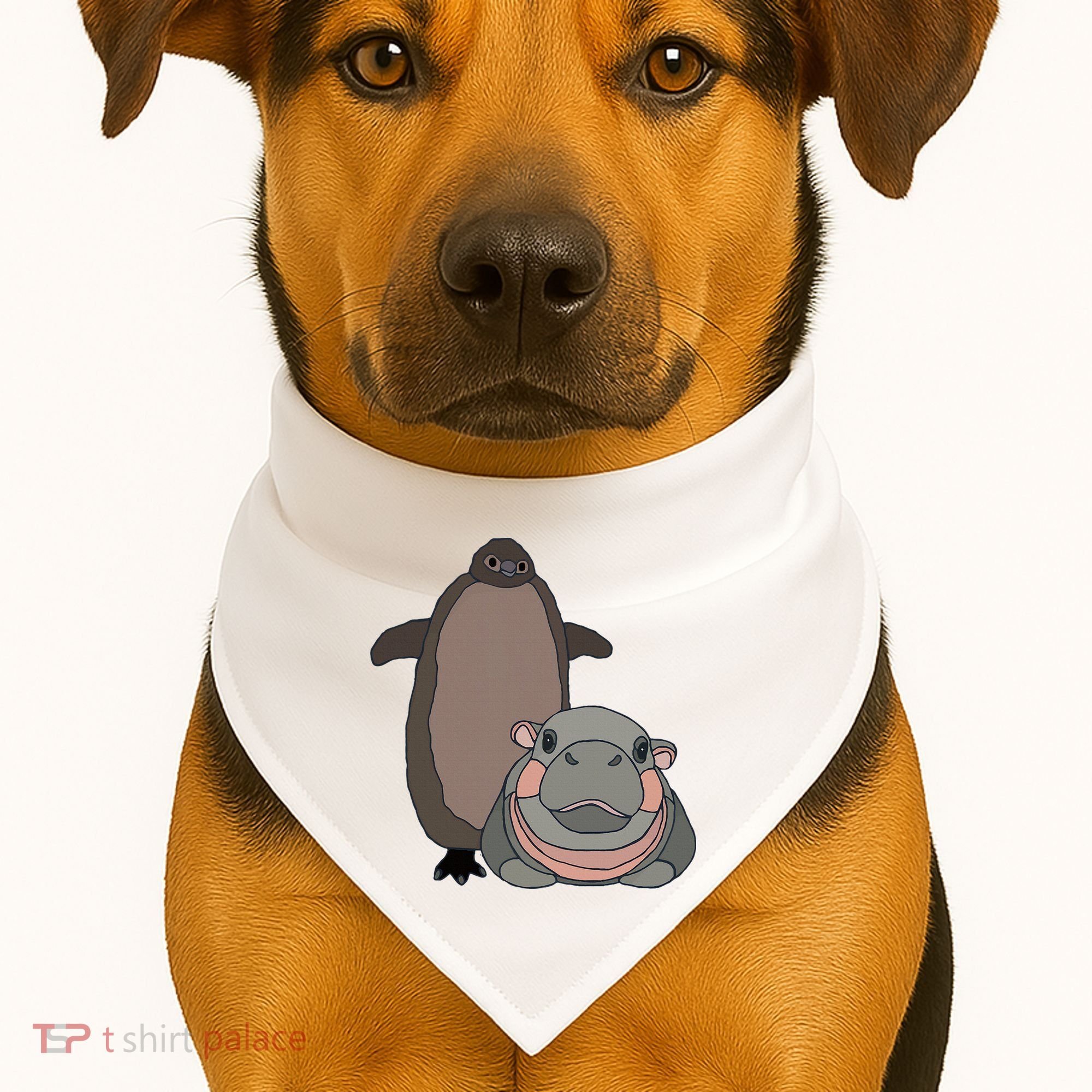 Pesto The Penguin And Moo Deng The Baby Hippo USA-Made Doggie Bandana