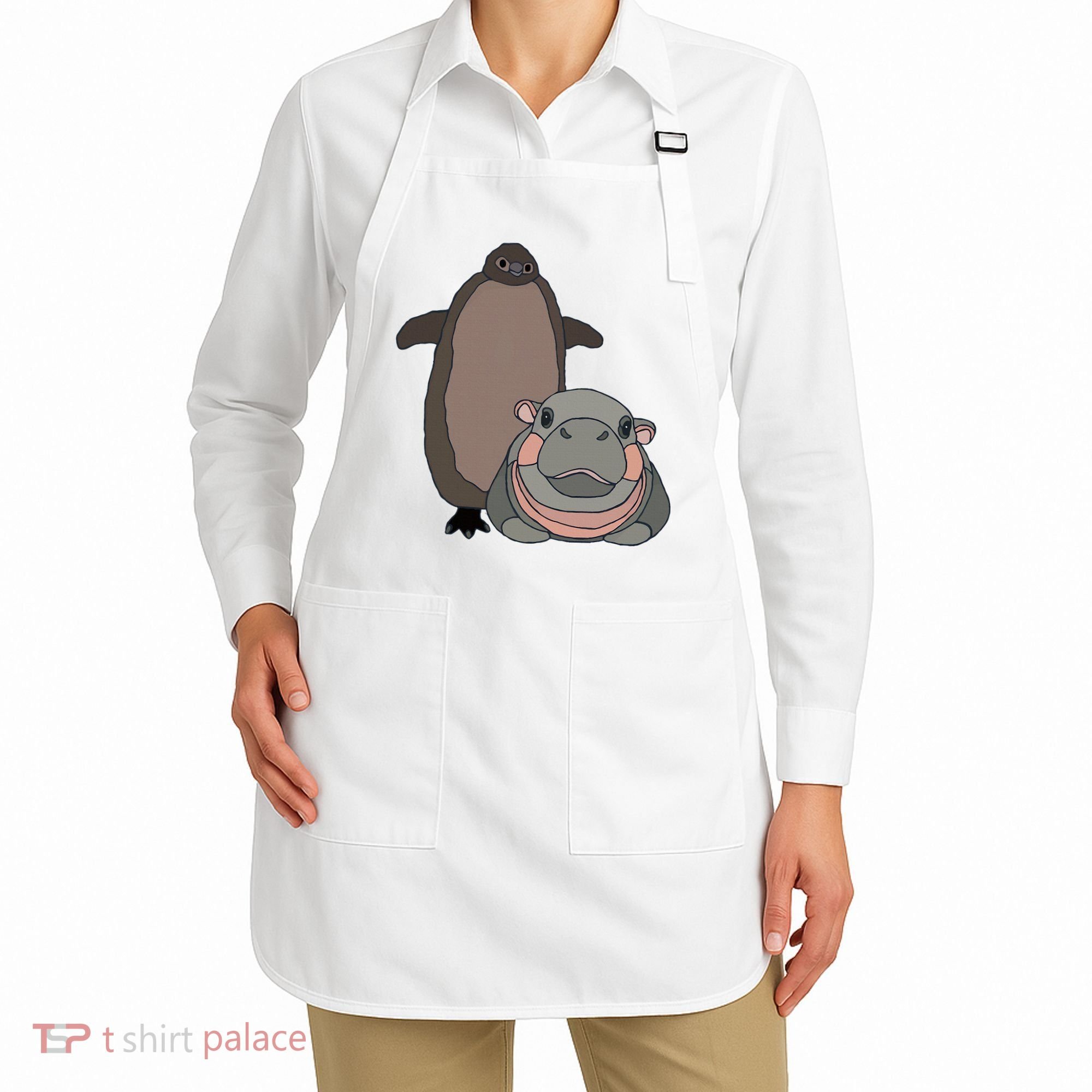 Pesto The Penguin And Moo Deng The Baby Hippo Apron