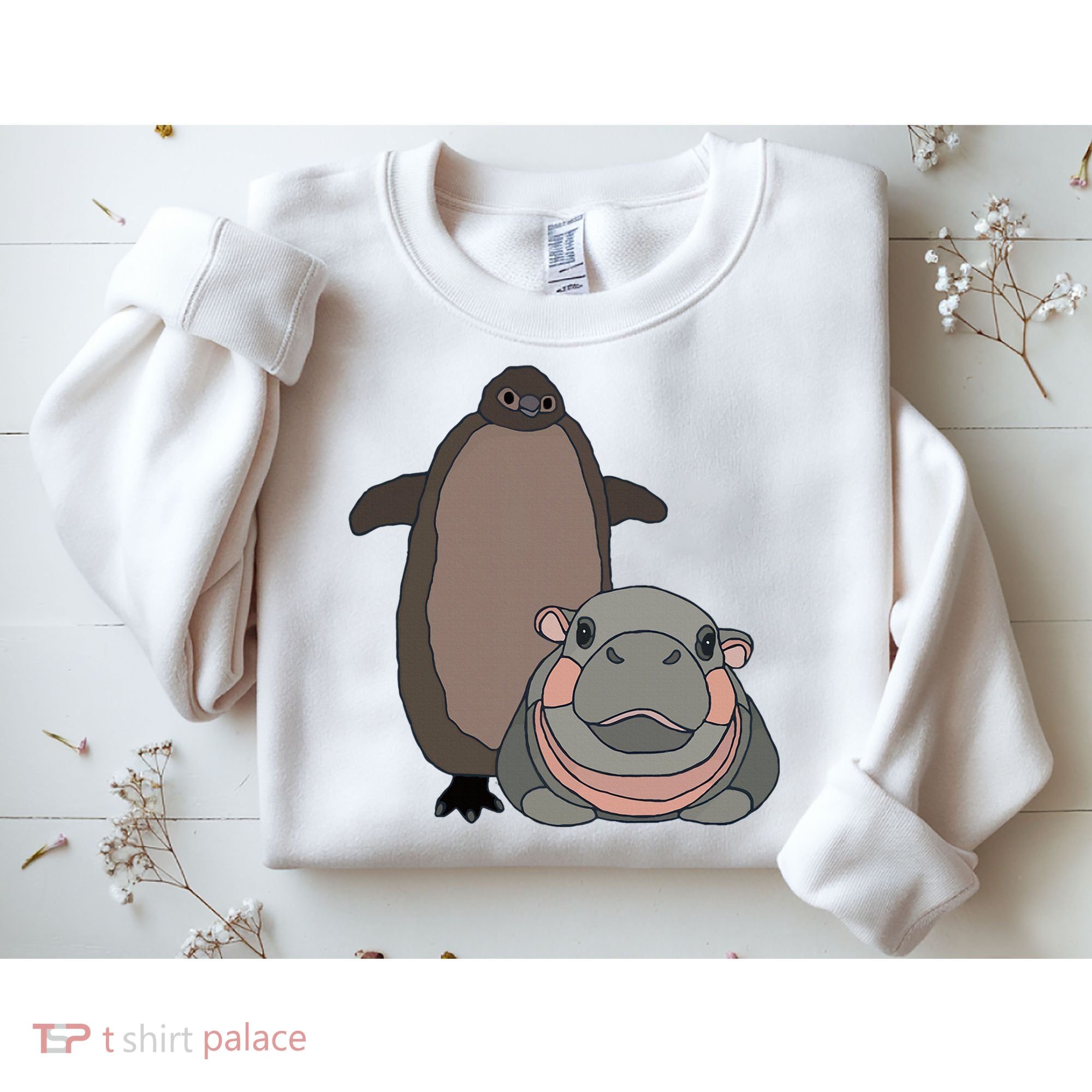 Pesto The Penguin And Moo Deng The Baby Hippo Sweatshirt